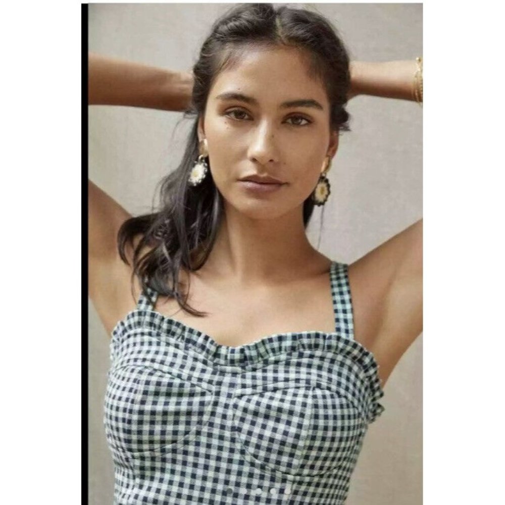 Anthropologie Black and White Gingham Sweetheart Tank